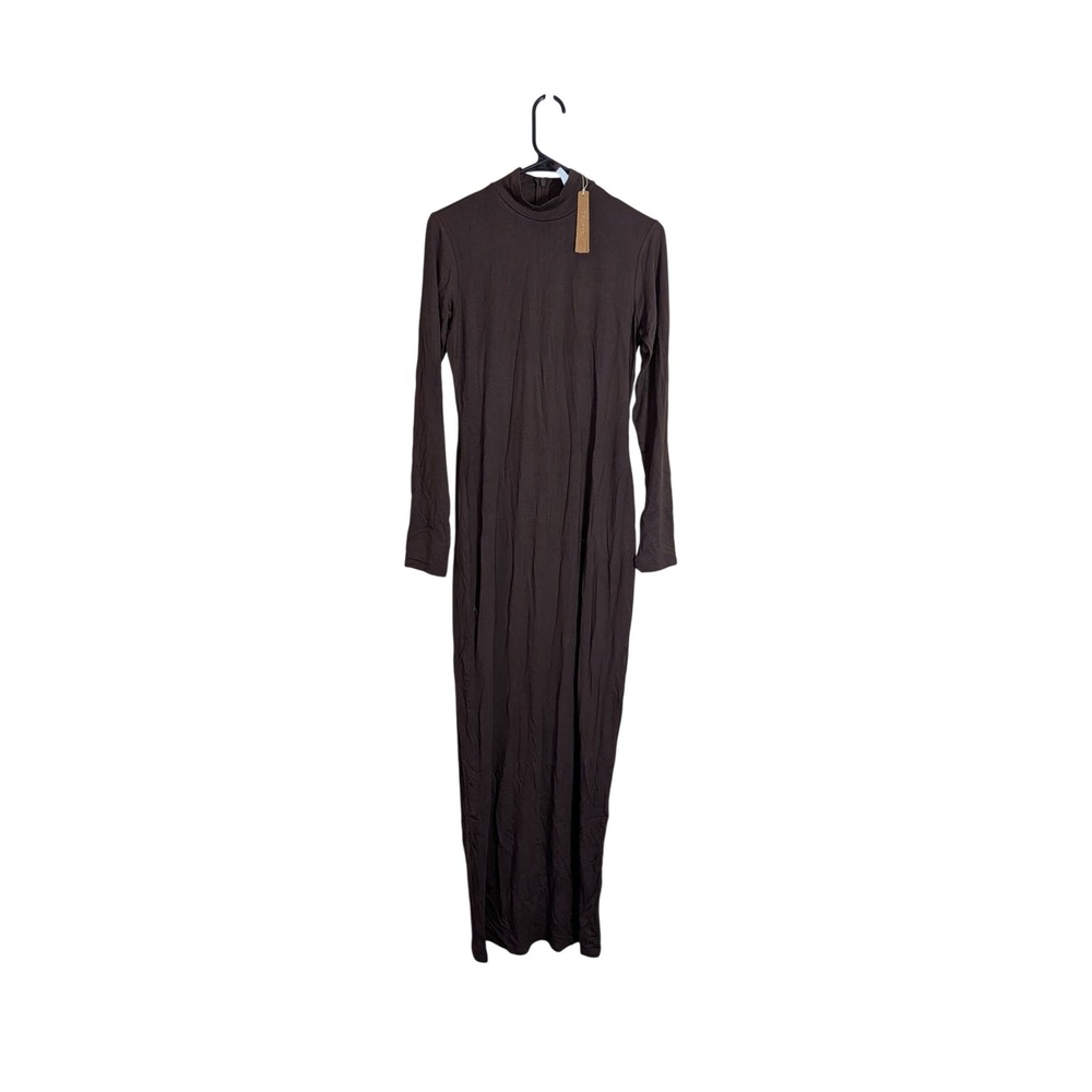 SKIMS Smooth Layers Turtleneck Long Dress Espresso Brown Maxi L DS-DRS-10295W